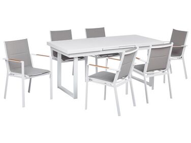 Salle à manger de jardin 6 places en aluminium blanc avec coussins gris VALCANETTO/BUSSETO