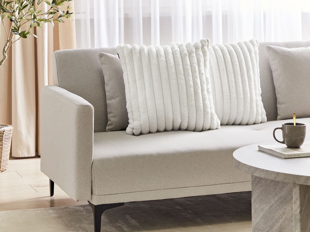 Dekokissen 2er Set RAKYA 45 x 45 cm Webpelz Weiss Streifenmuster