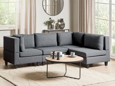 4 Seater Left Hand Modular Fabric Corner Sofa Dark Grey UNSTAD