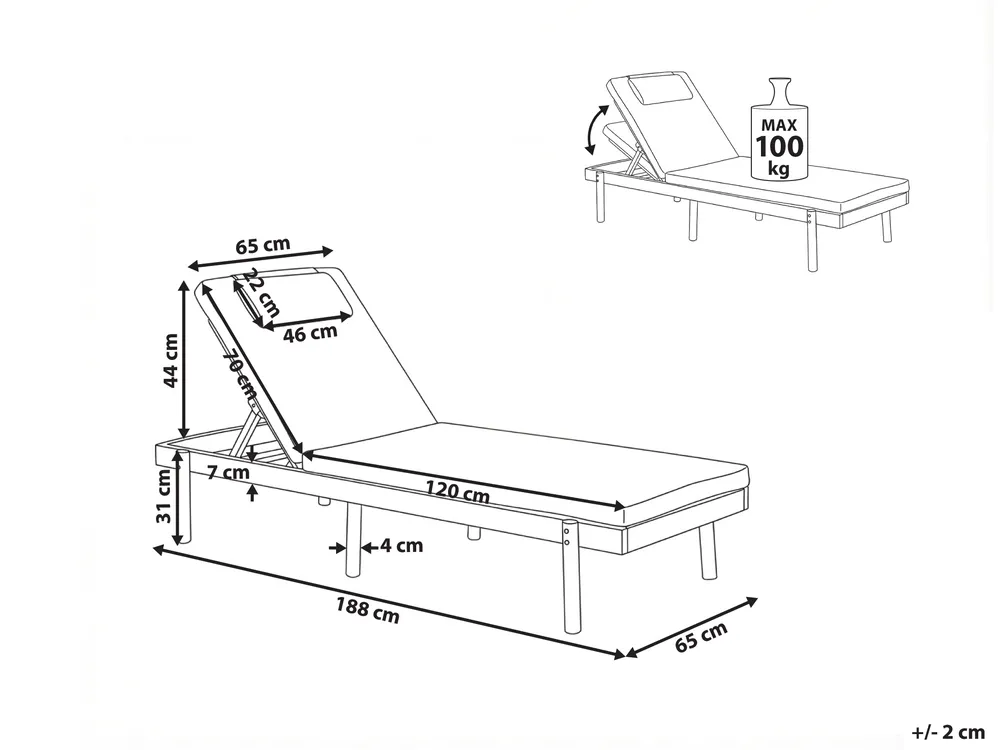 Sun Lounger with Cushion MARCETELLI Reclining Acacia Wood White_1034557