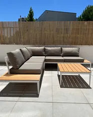 Garden Corner Sofa with Table 5 Seater POSITANO Grey_928842