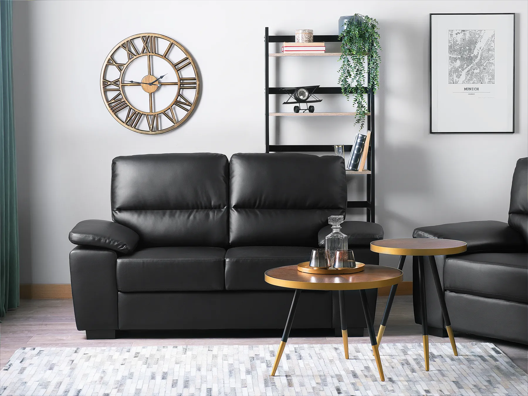 Sofa 2 Seater VOGAR Faux Leather Black_676510