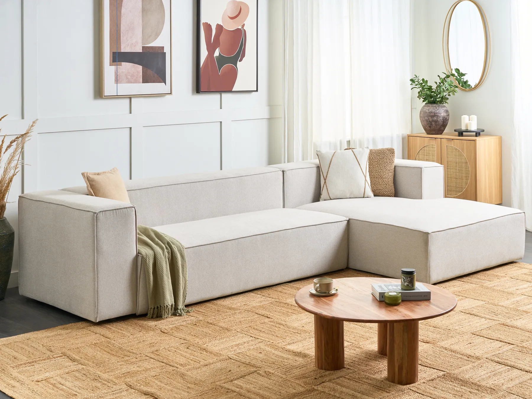 Corner Sofa 3 Seater VERNON Fabric Light Beige Left Hand_887779