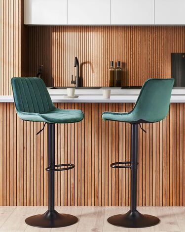 Set of 2 Velvet Swivel Bar Stools Emerald Green DUBROVNIK