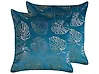 Set of 2 Decorative Cushions DELICIOSA 45 x 45 cm Velvet Blue Plant Pattern