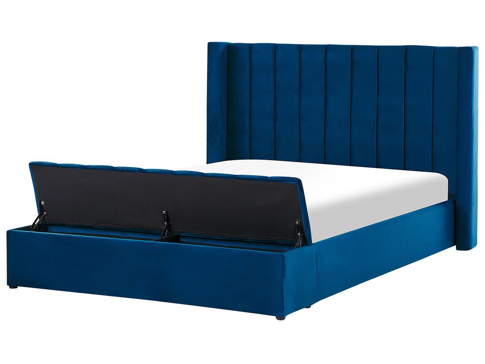 Waterbed with Storage Bench NOYERS Velvet Blue 160 x 200 cm (EU King Size)
