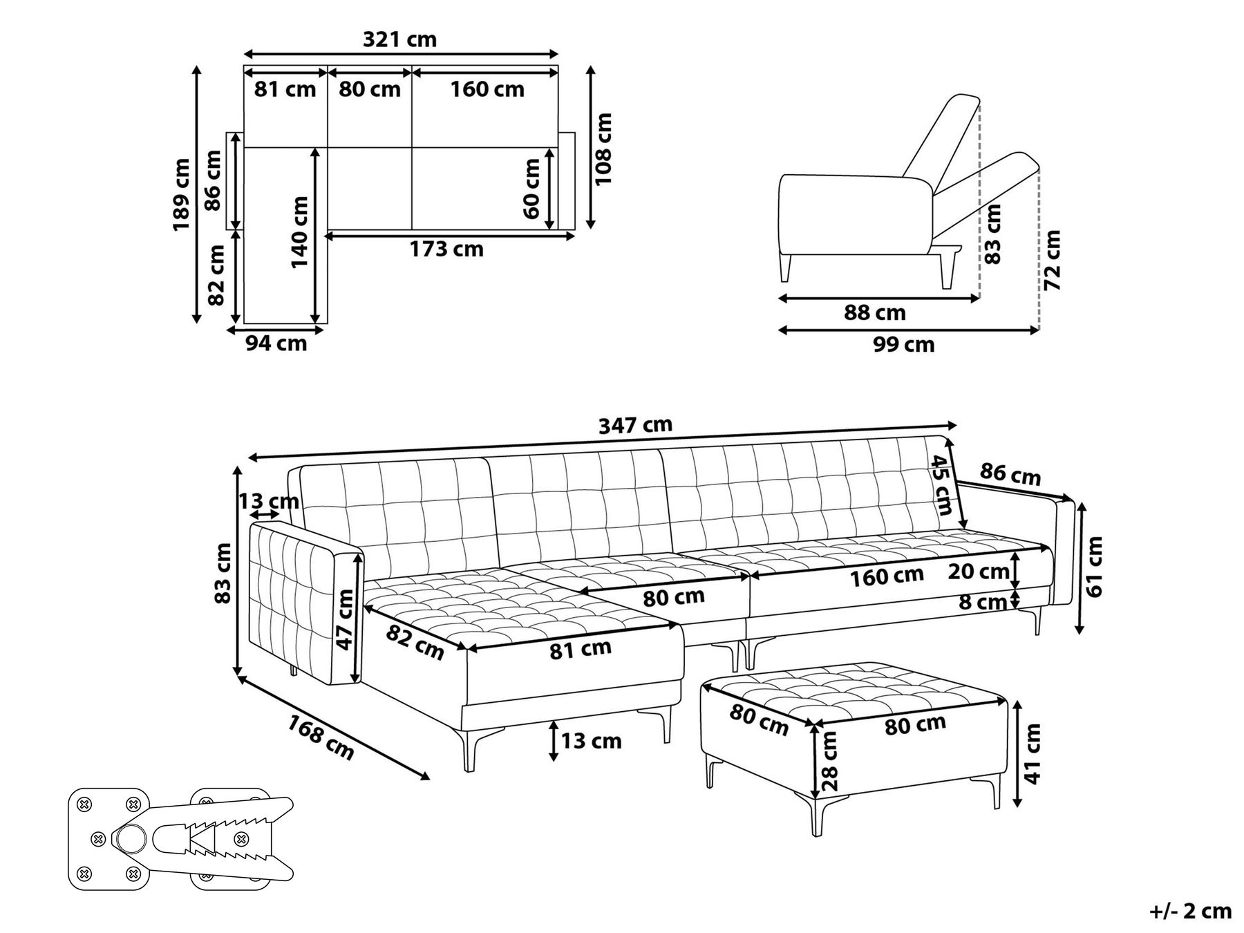 Right Hand Modular Velvet Sofa with Ottoman Green ABERDEEN_882399 Right Hand Modular Velvet Sofa with Ottoman Green ABERDEEN_882399
