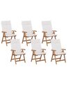 Set of 6 Acacia Wood Garden Folding Chairs with Off-White Cushions JAVA_788099