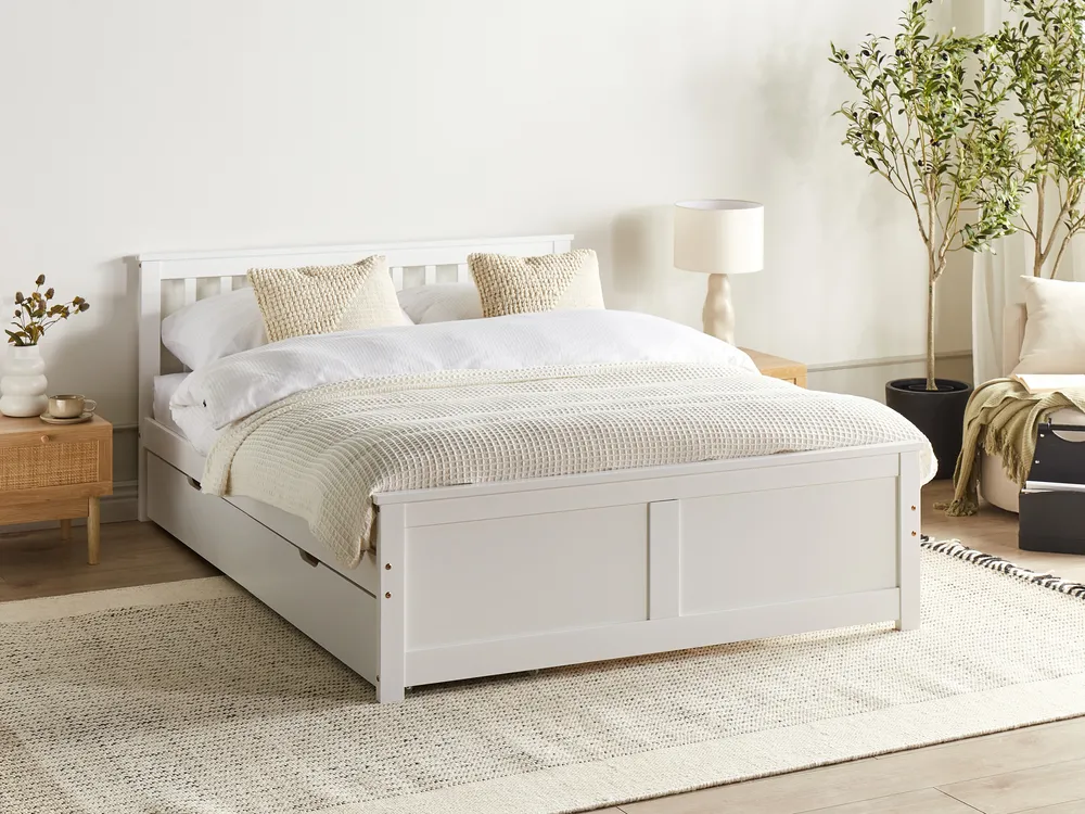 Bed with 4 Drawers OLENDON Pine Wood White 140 x 200 cm (EU Double)_954768