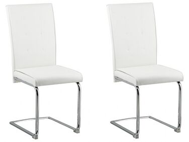 	Conjunto de 2 sillas de comedor de piel sintética blanco crema/plateado ROVARD