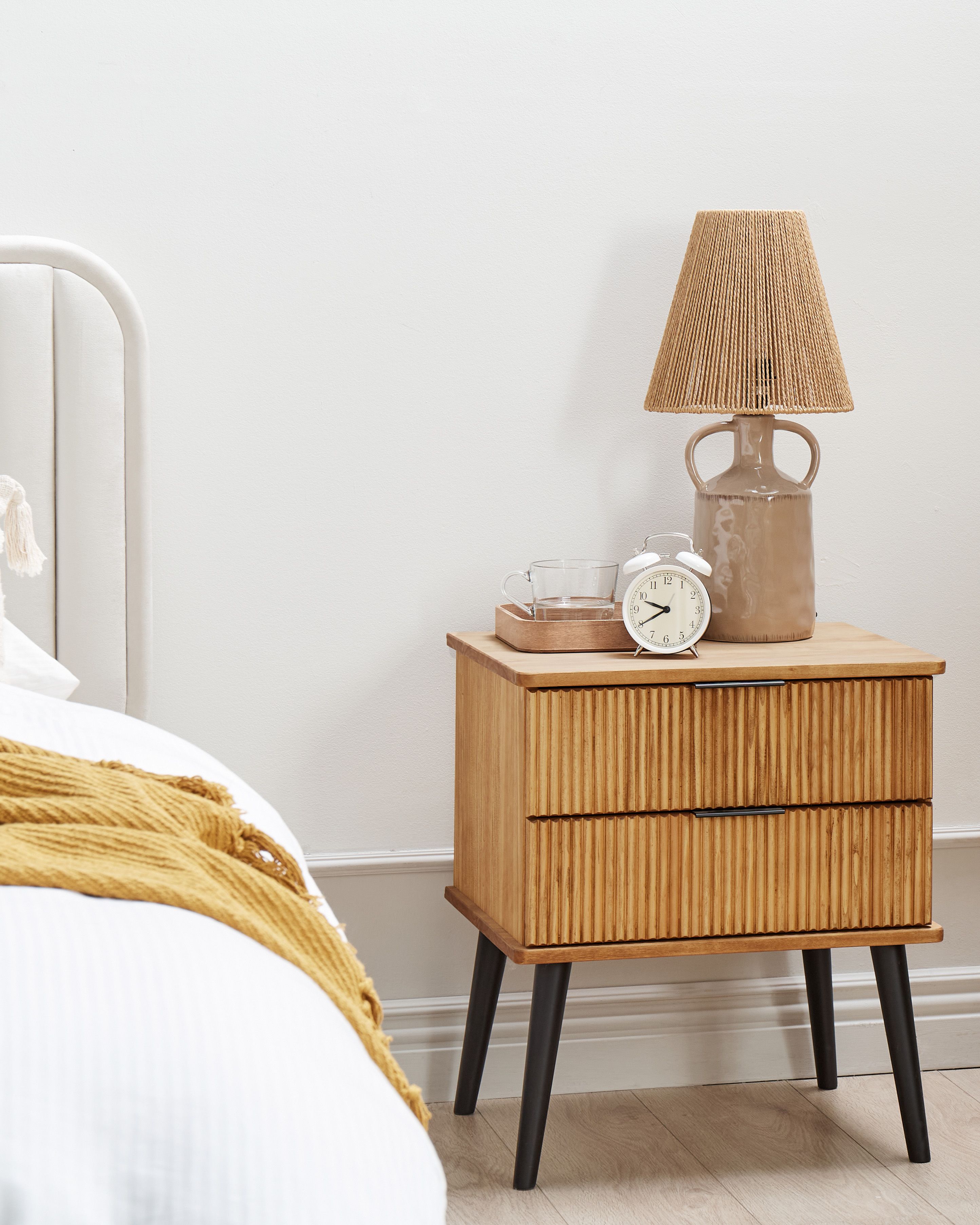 Pine Wood 2 Drawer Bedside Table Light TIMMINS | Beliani.co.uk