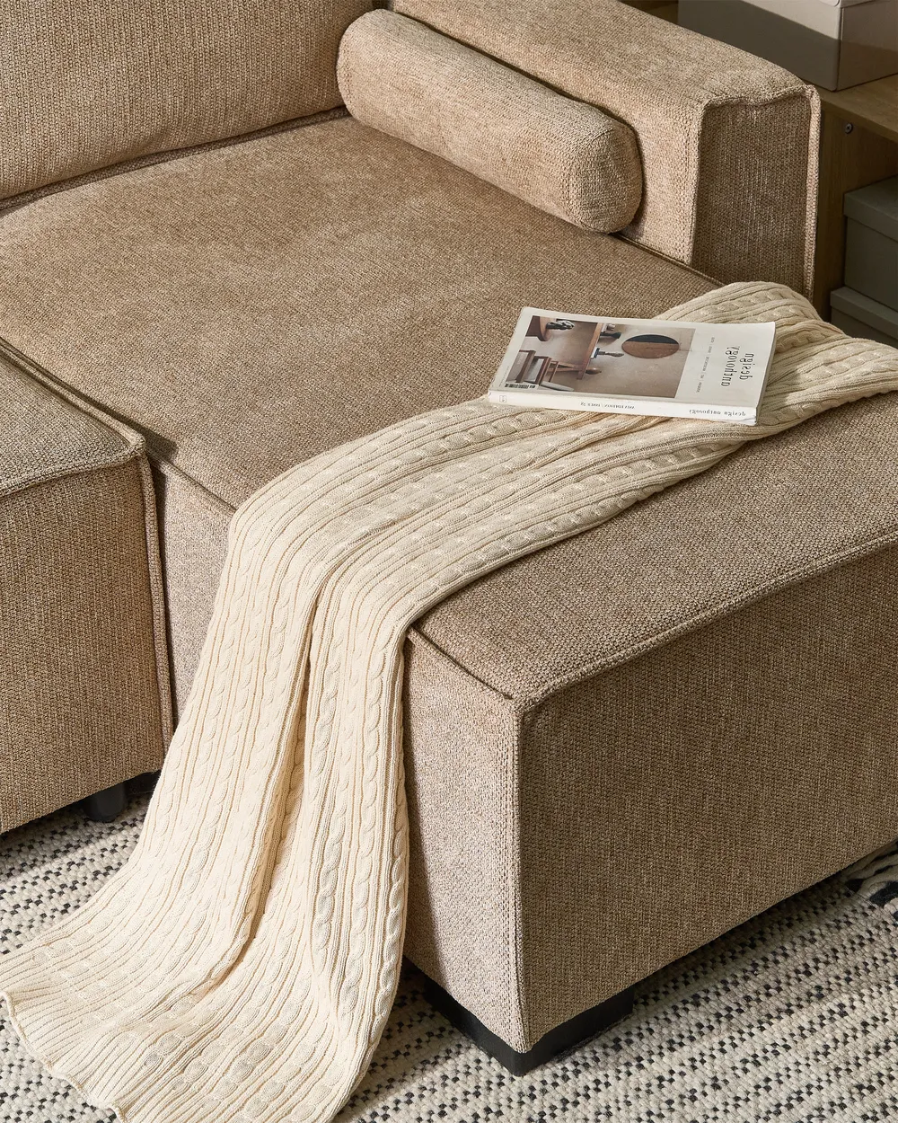 Divano letto angolare 3 posti EDANE con contenitore Tessuto Beige Lato Sinistro_1057109
