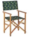 Set of 2 Acacia Folding Chairs and 2 Replacement Fabrics Light Wood with Off-White / Olives Pattern CINE_819268