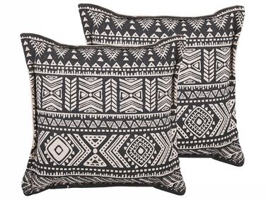 Set di 2 cuscini decorativi in cotone 45 x 45 cm beige e nero SIRVAN