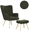 Wingback Chair VEJLE with Footstool Boucle Dark Green