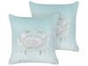 Conjunto de 2 almofadas decorativas com motivo de caranguejo em veludo azul 45 x 45 cm BOSSIELLA_892947