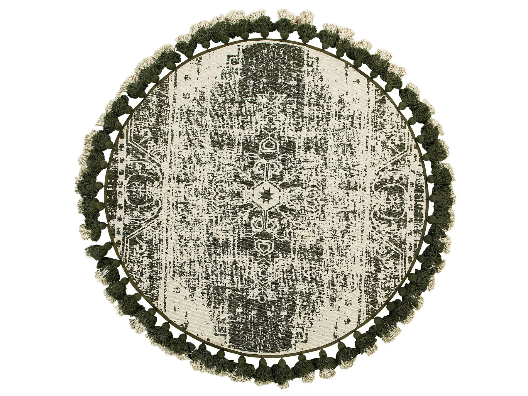 Teppich Baumwolle creme / grün ø 120 cm mit Quasten Kurzflor KAHTA_756591