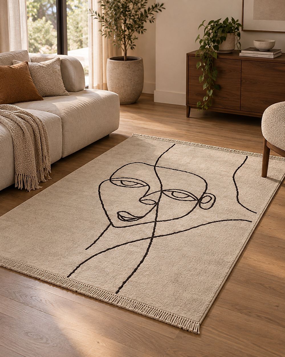 Szőnyeg NURU Világosbézs 140 x 200 cm Pamut