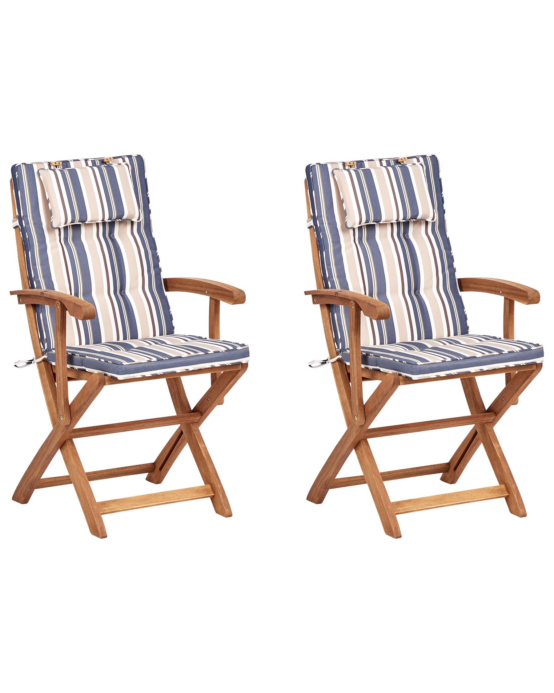 Set of 2 Garden Dining Chairs with Blue Stripes Cushions MAUI II_926505