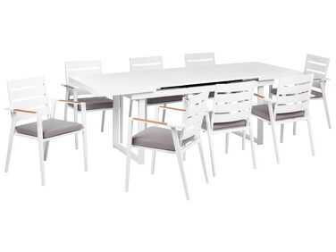 Gartenmöbel Set Aluminium weiß 8-Sitzer Auflagen grau VALCANETTO/TAVIANO