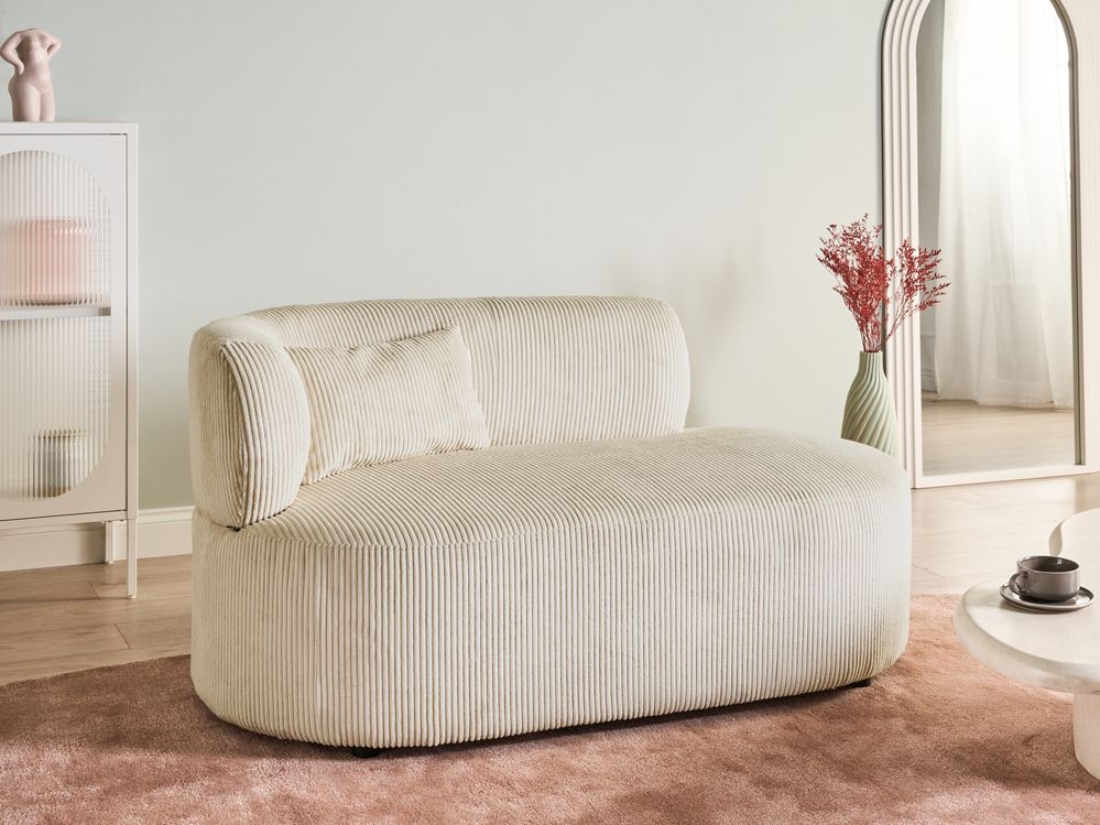 Left-Hand Chaise Longue VANVEY Corduroy Light Beige