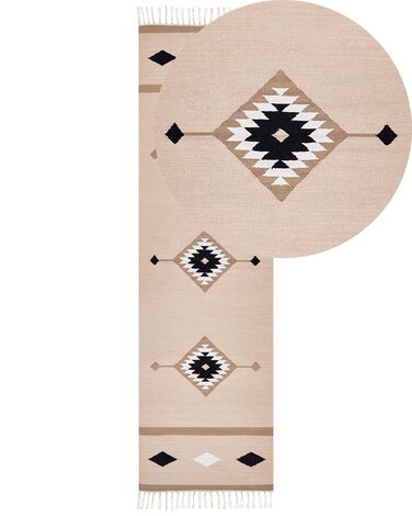 Kelim Teppich Baumwolle mehrfarbig 80 x 300 cm geometrisches Muster Kurzflor BERDIK