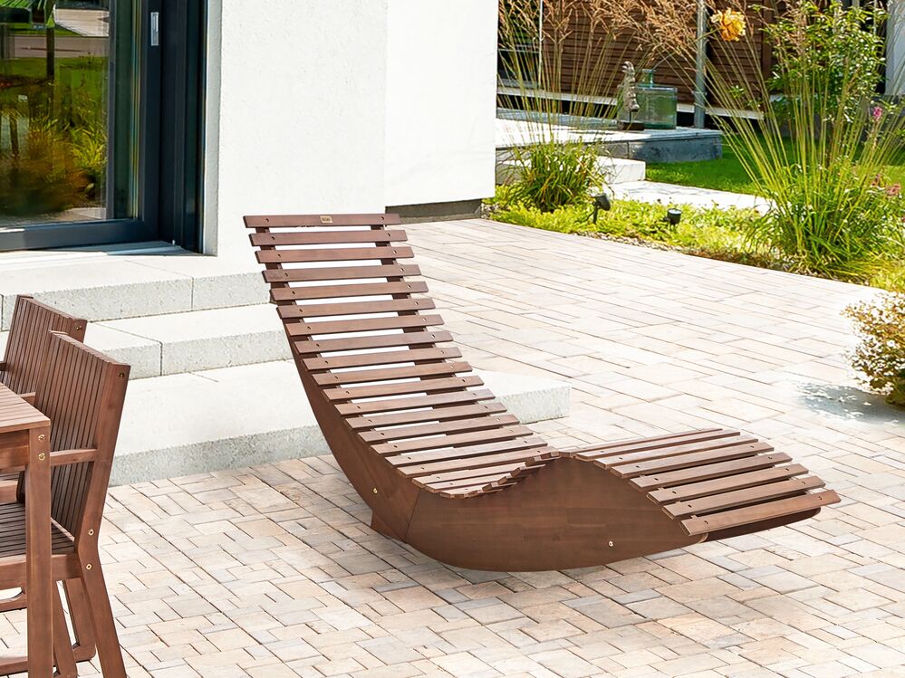 Acacia Wood Garden Sun Lounger Dark BRESCIA Beliani