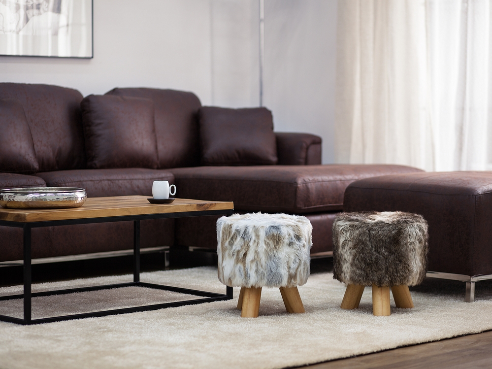 Faux Fur Footstool Brown and Beige TOPEKA Beliani.cz