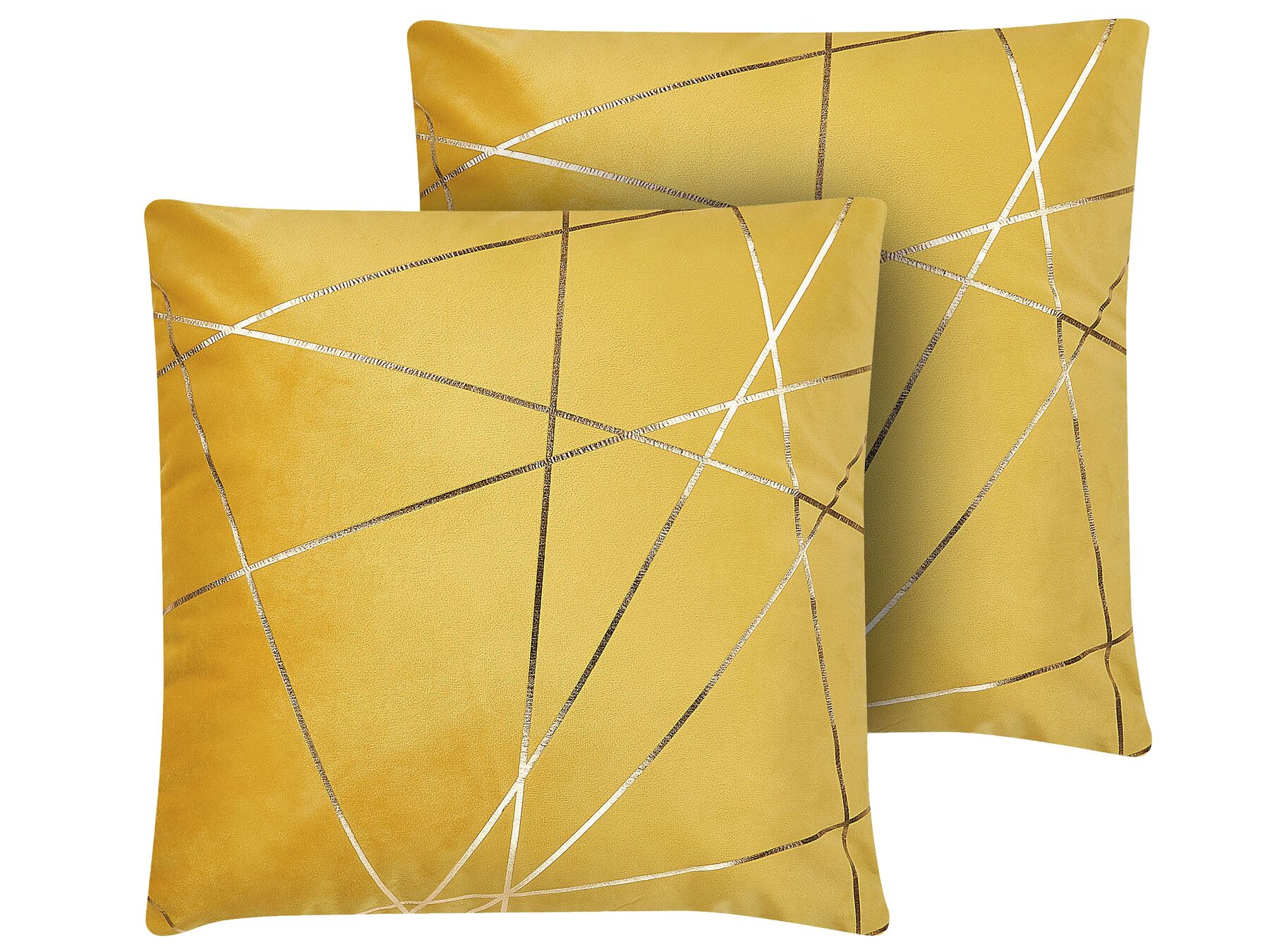 2 welurowe poduszki dekoracyjne w geometryczny wzór 45 x 45 cm żółte PINUS_810598