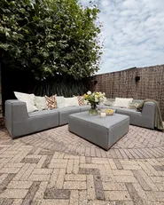 Garden Corner Sofa with Ottoman 7 Seater AREZZO Modular Grey Right Hand_1012348