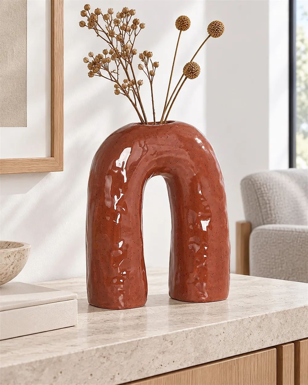 Vaso da fiori PERCH 29 cm Gres porcellanato Marrone_1178914