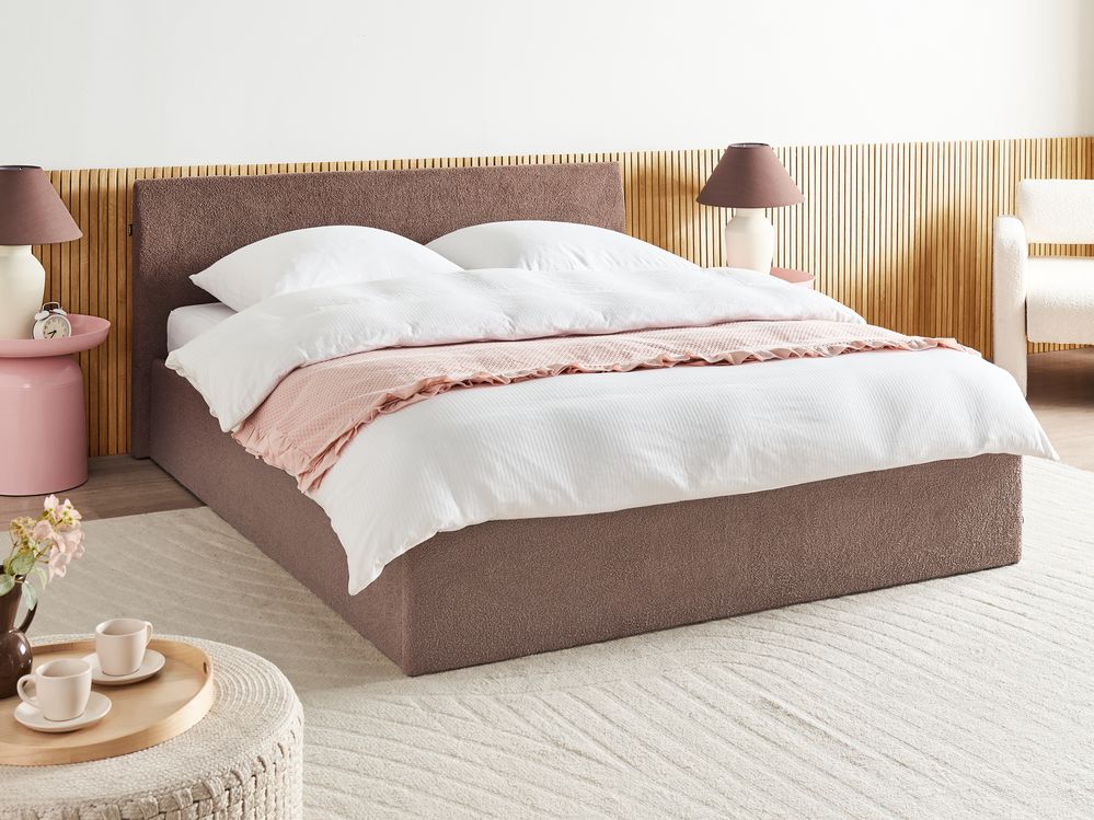Bed met opbergruimte ORBEY Bouclé Bruin 160 x 200 cm