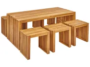 Garden Dining Set with Benches and Stools 6 Seater BELLANO Acacia Wood Brown_921982