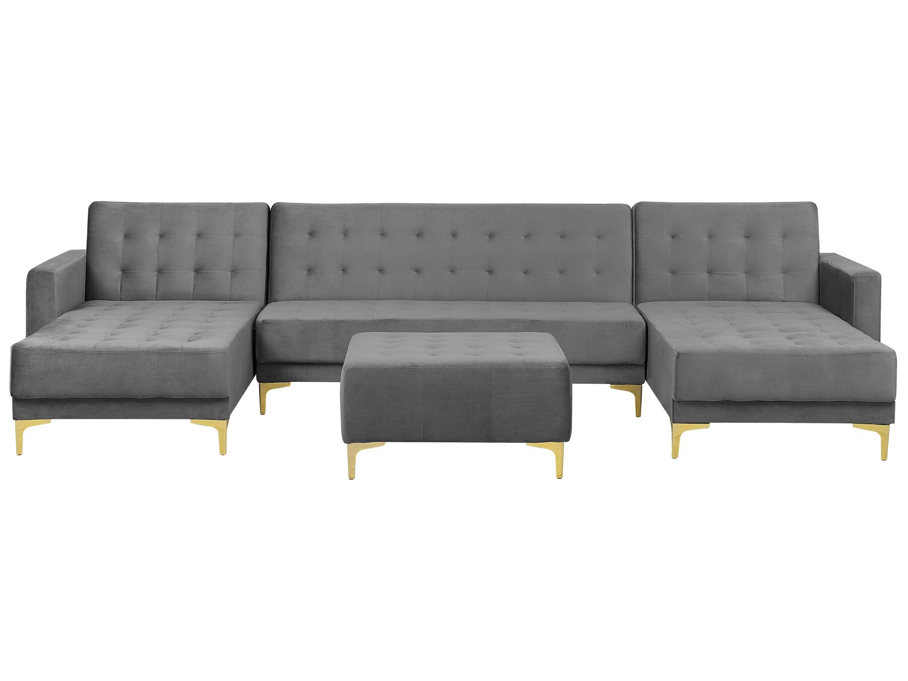 5 Seater U-Shaped Modular Velvet Sofa with Ottoman Grey ABERDEEN_741298