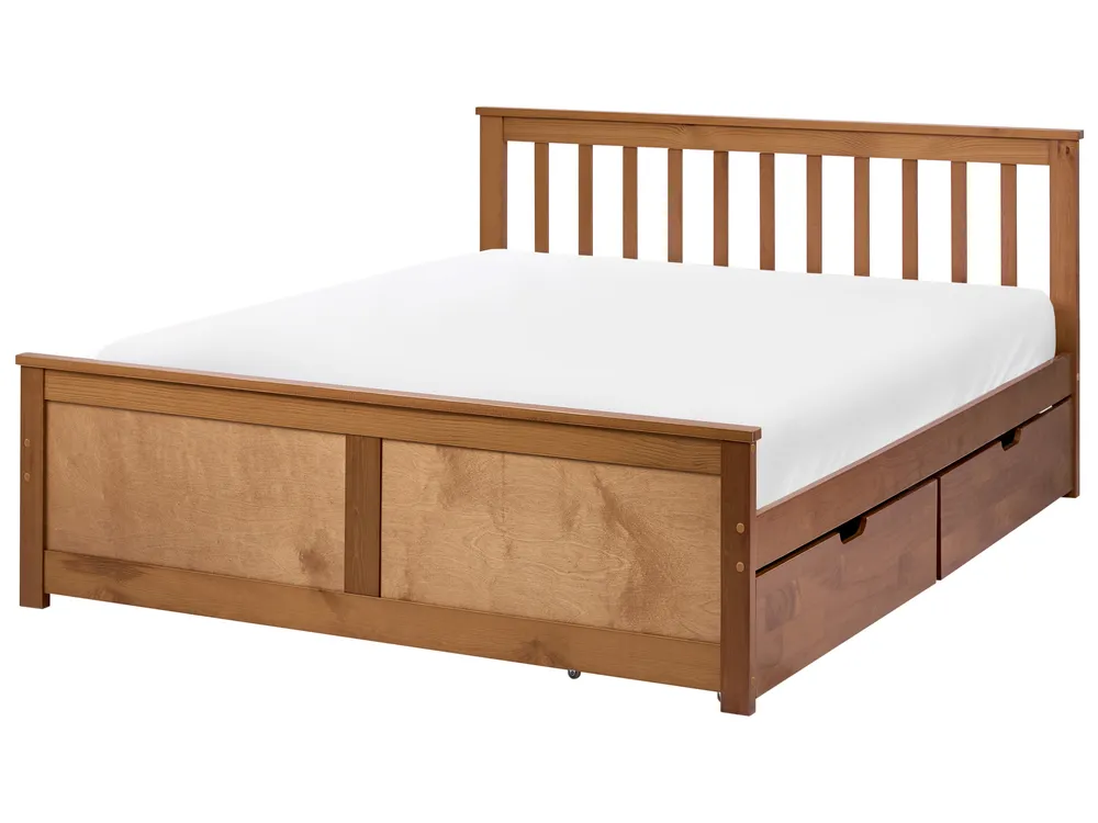 Bed with 2 Drawers OLENDON Pine Wood Brown 140 x 200 cm (EU Double)_1068485
