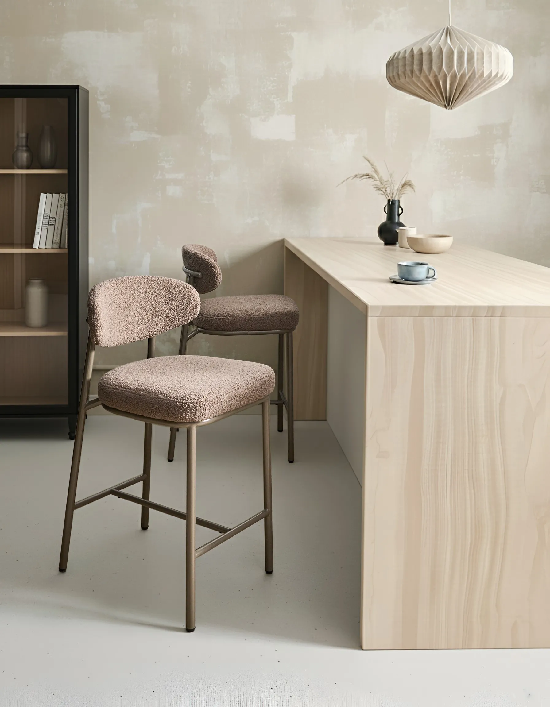 Set of 2 Bar Chairs UNITY Boucle Taupe_1042282