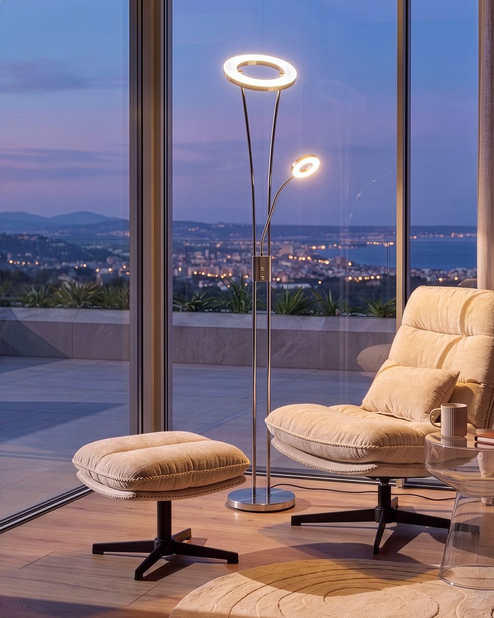 LED Stehlampe KENNET  mit Dimmer Metall Silber