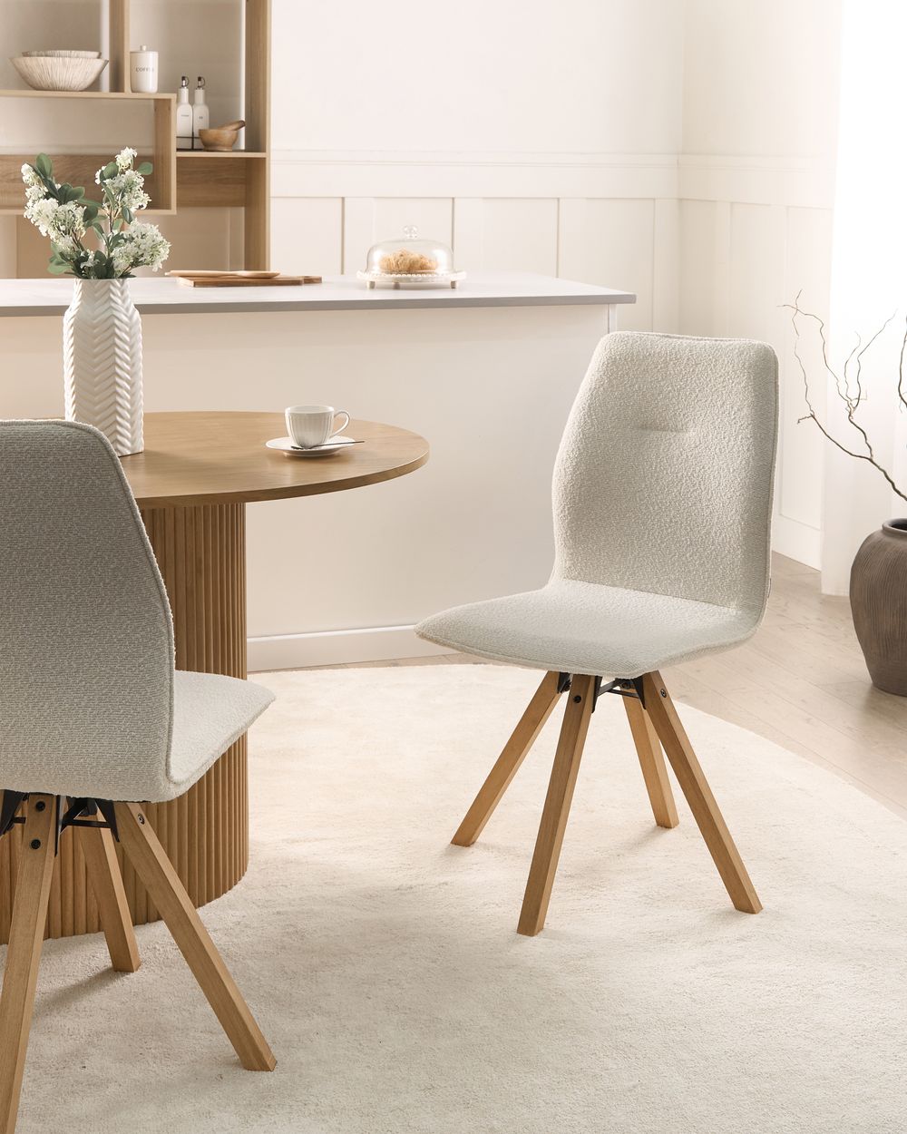 Esszimmerstuhl 2er Set drehbar ALKALI Bouclé Cremeweiss