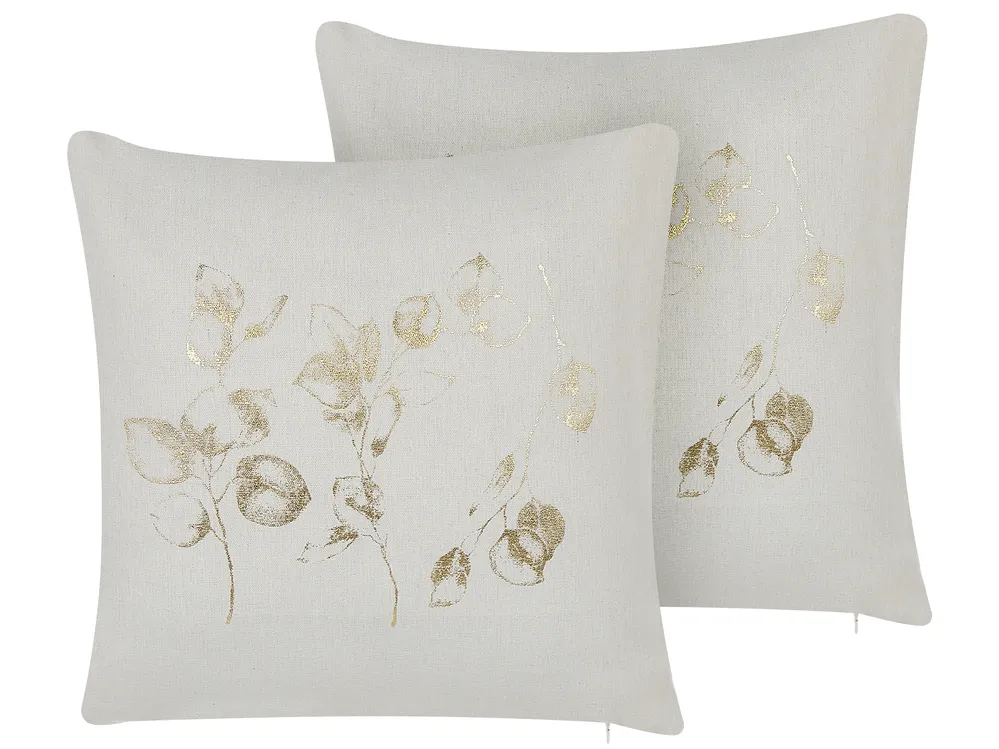 Set of 2 Decorative Cushions GOMPHRENA 45 x 45 cm Light Beige Plant Pattern