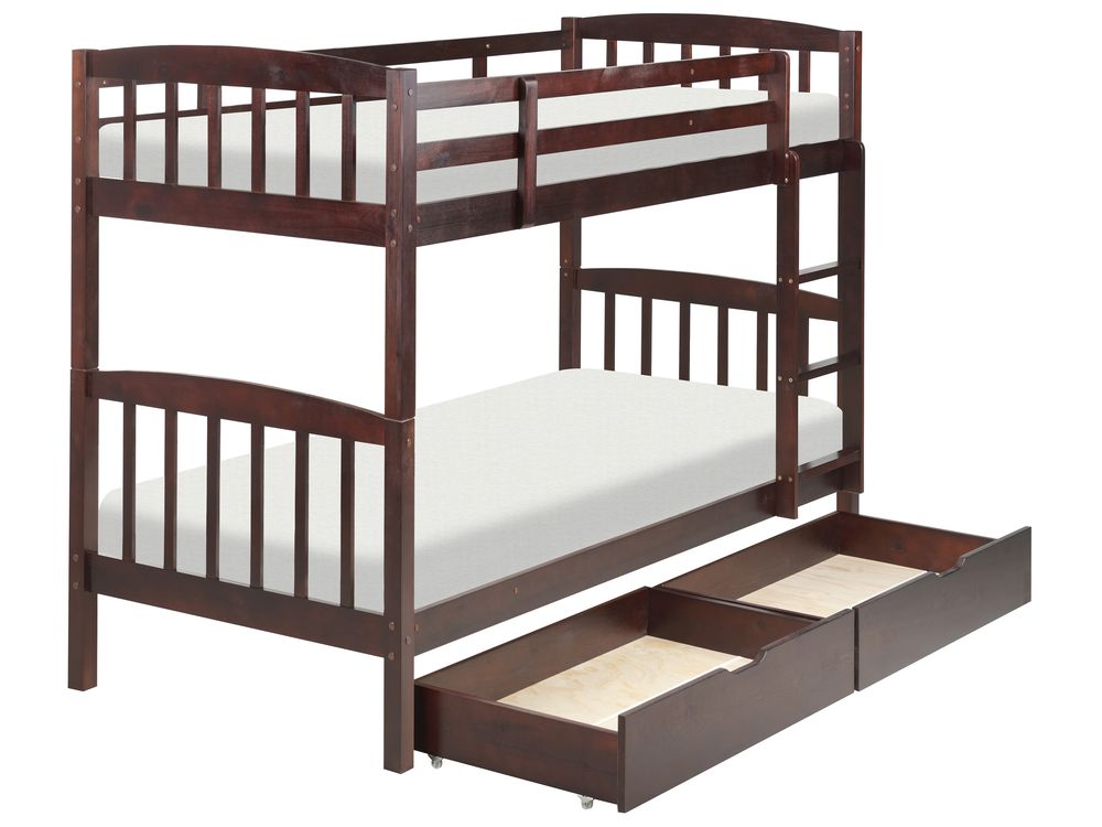 Wooden EU Single Size Bunk Bed with Storage Dark REVIN Beliani