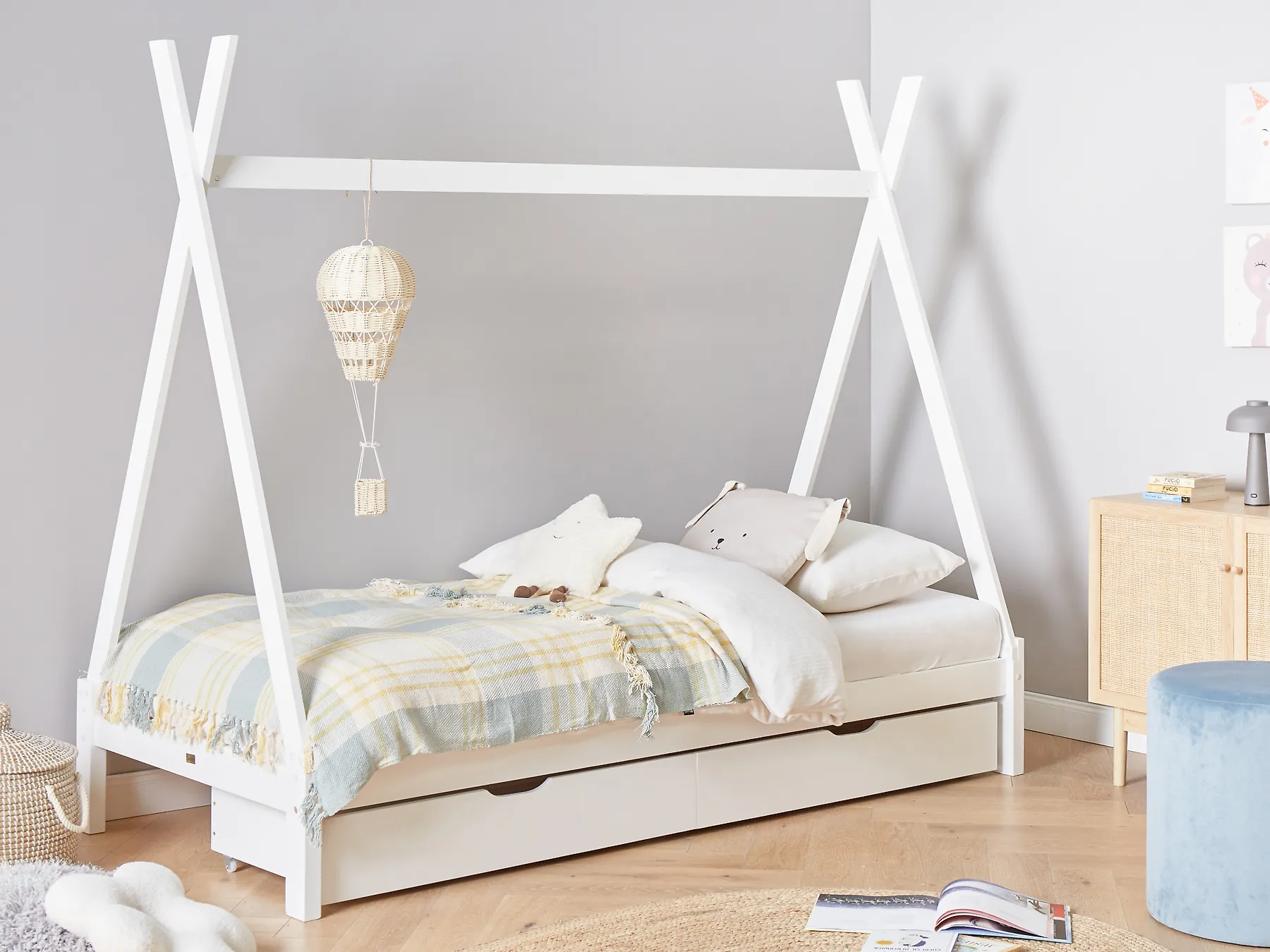 Lit à tiroirs pour enfants Tipi Bois de pin DEVAY 90 x 200 cm Blanc_963562