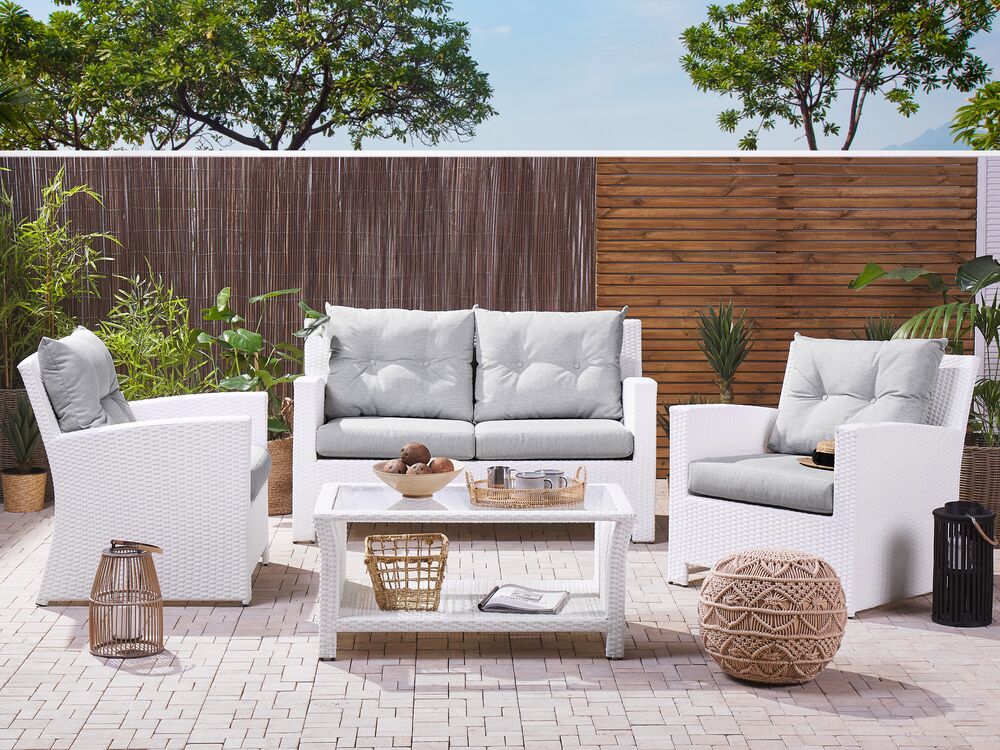 Loungesæt med bord 4 personers MARINO PE-rattan Hvid