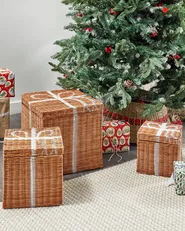 Zestaw 3 koszy Prezenty świąteczne CADEAU Rattan Naturalny_1085226