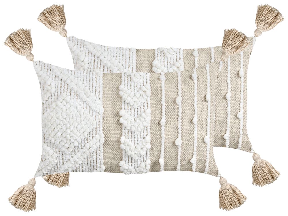 Set of 2 Decorative Cushions VALVARIA 30 x 50 cm Cotton Off-White Chevron Pattern