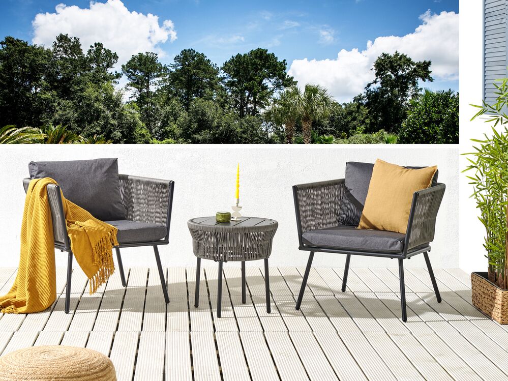 Bistro Set inkl. Kissen GARGANO Polyrattan Grau