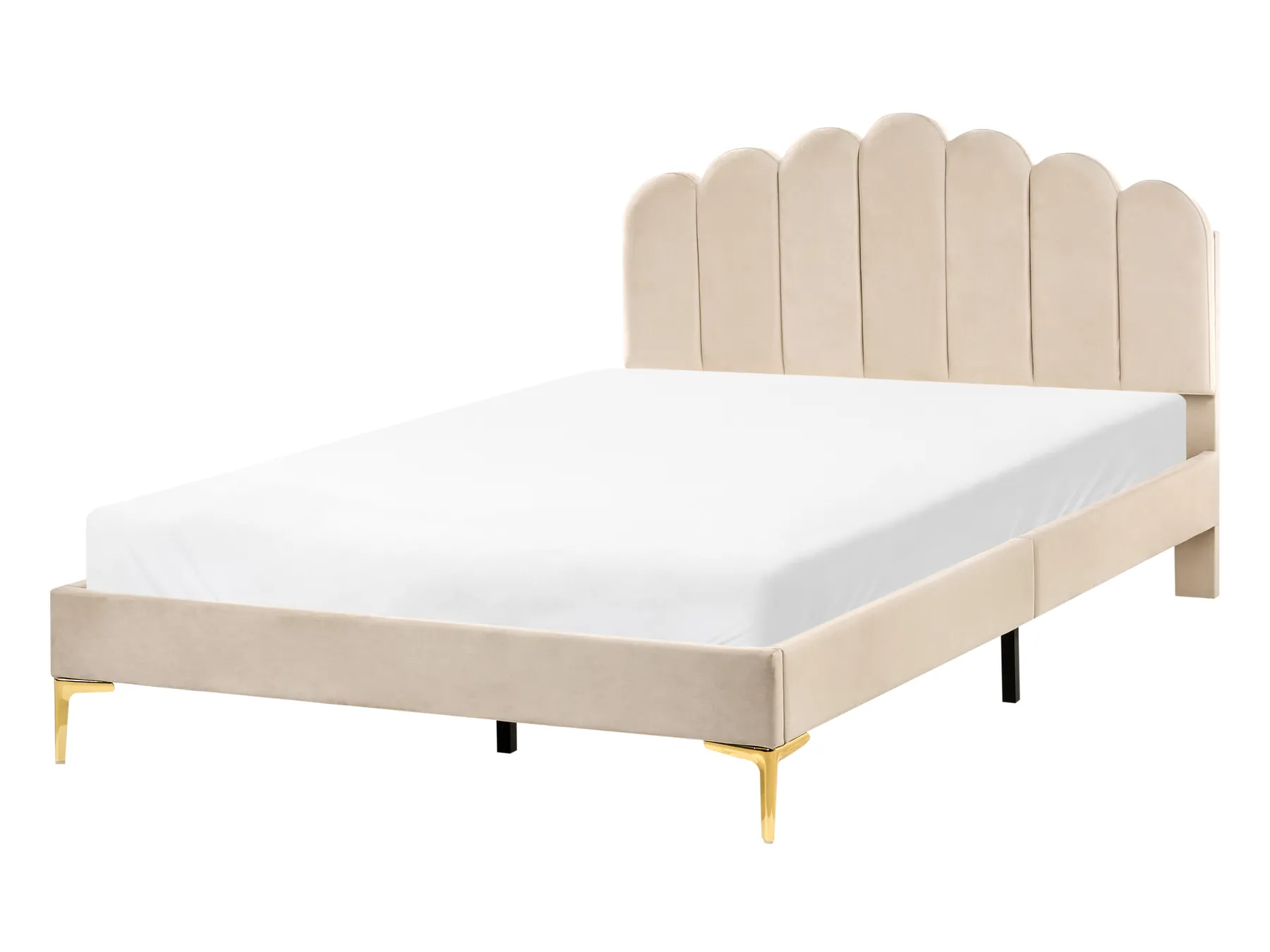 Lit avec sommier Velours SAUVIAN 140 x 200 cm Beige_1014401