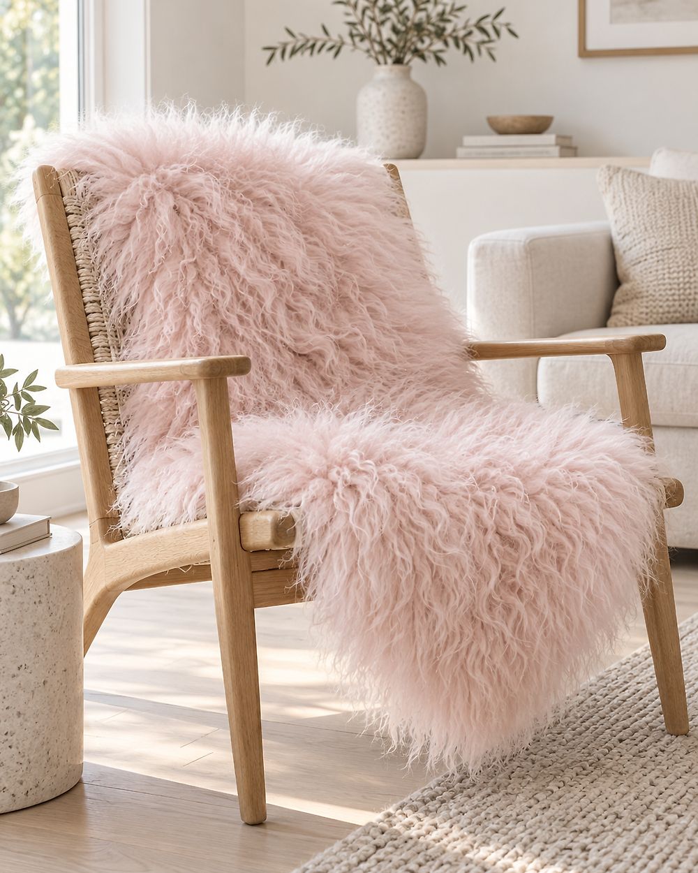 Déco en peau de mouton ULURU Rose pêche 65 x 110 cm