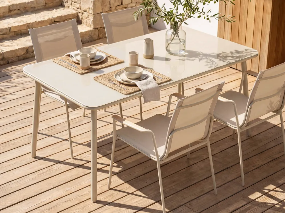 Garden Dining Table CARAVINO 160 cm 90 cm Metal Light Beige_1078189