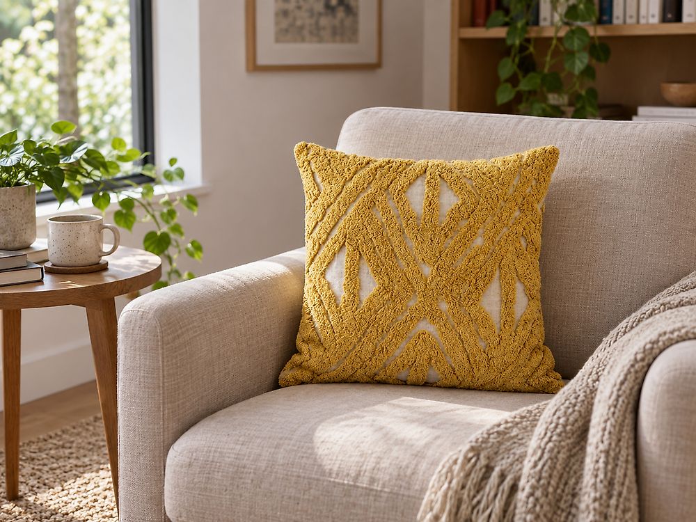 Coussin ALCEA 45 x 45 cm Coton Jaune Motif géométrique