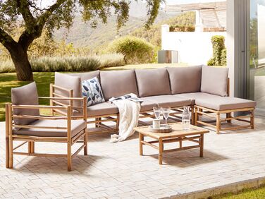 6 Seater Bamboo Garden Sofa Set Taupe CERRETO